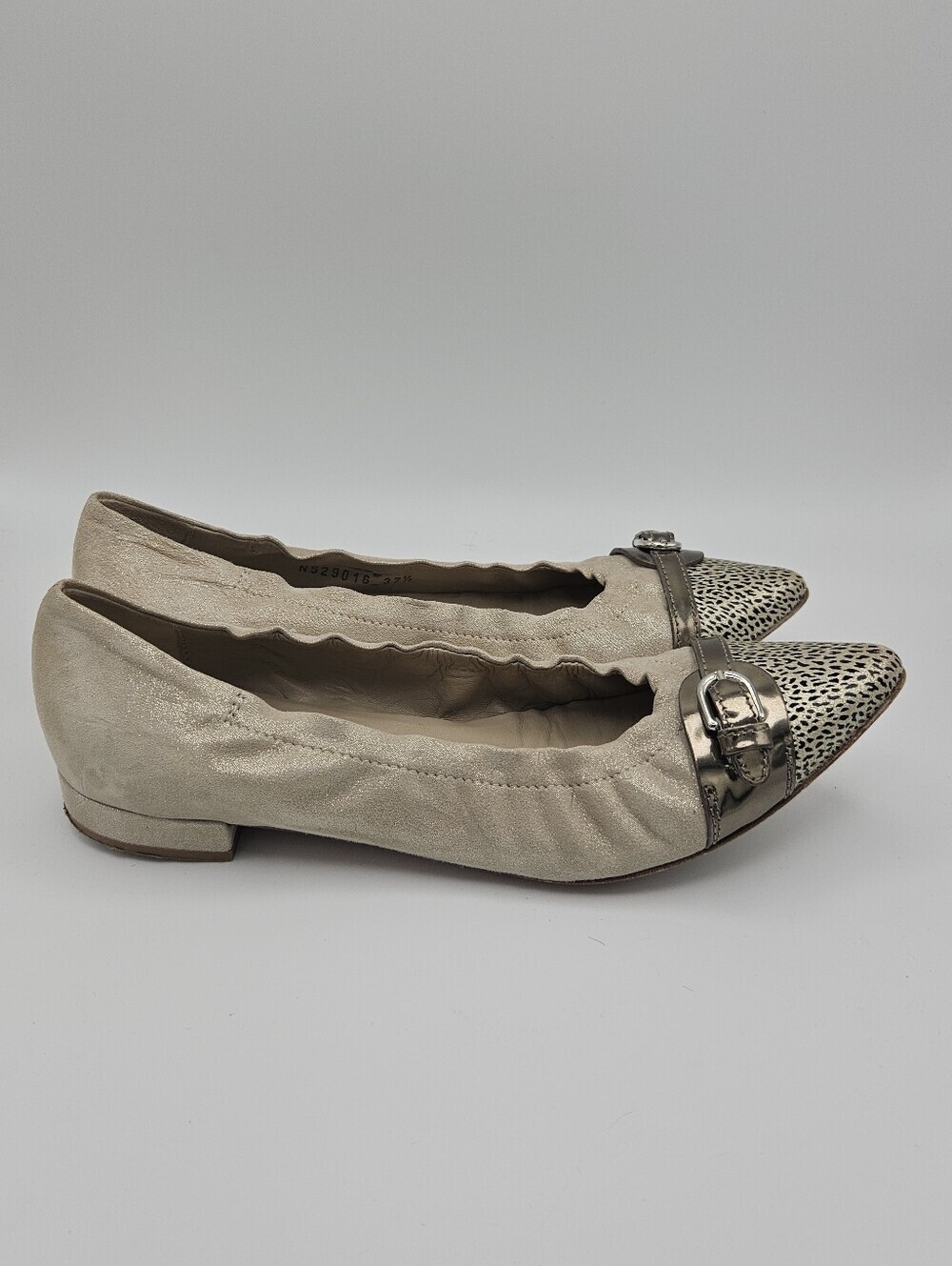 AGL suede pointed toe flats gold shimmer animal print captoe EU 37.5